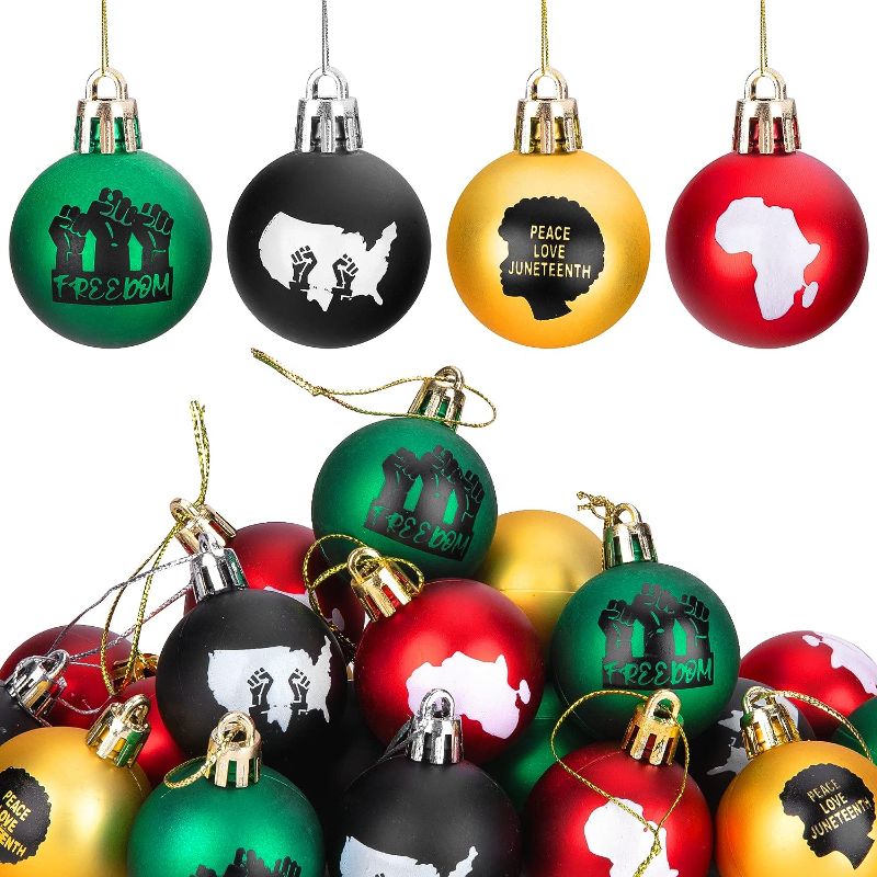 Photo 2 of 24 Pcs Juneteenth Hanging Balls Ornament - Juneteenth Hanging Tree Decoration - Black History Month Ball Decorations for Africa American Party Parades Celebration Decor
