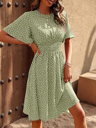 Photo 2 of Floerns Women's Confetti Heart Print Butterfly Sleeve Flared A Line Midi Dress
