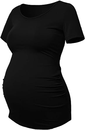 Photo 1 of GINKANA Short Sleeve Maternity Tops Shirts Floral Ruched Sides Casual Mama Pregnancy Blouses Clothes
