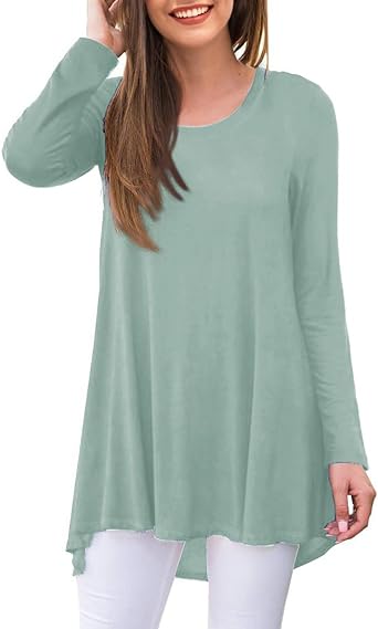 Photo 2 of AWULIFFAN Women's Casual Round Neck Long Sleeve Loose Tunic T-Shirt Blouse Tops
