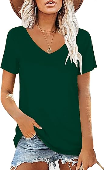 Photo 2 of Elesomo Womens T Shirts V Neck Summer Short/Long Sleeve Cotton Tops Tees
