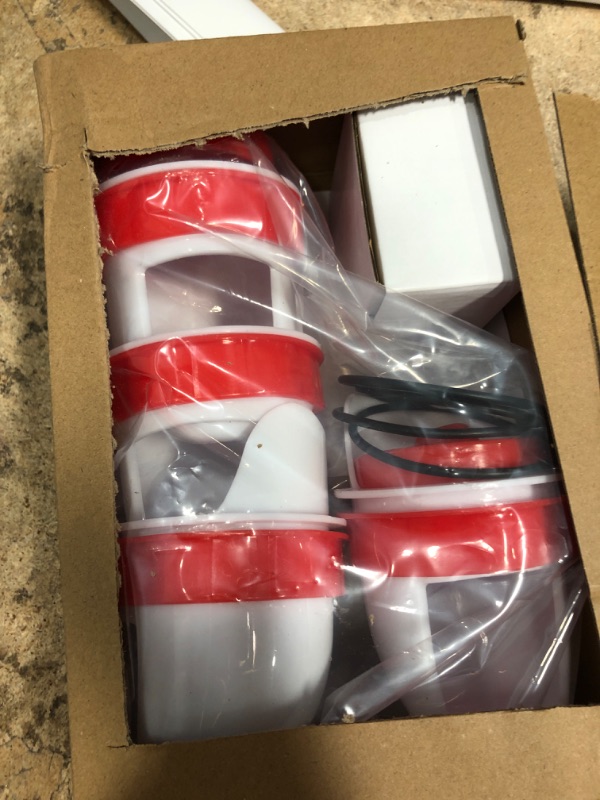 Photo 1 of AMOTARY DIY Chicken Feeder No Waste, Automatic Poultry Feeder with 4 Stopper Chicken Feeder Kits, 4 Ports-1Hole Saw Reusable for Buckets, Barrels, Bins Red