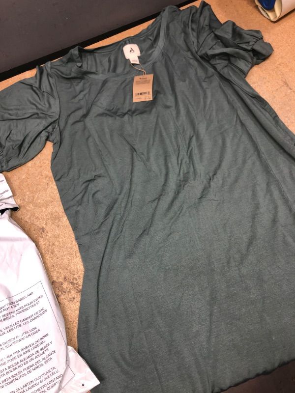 Photo 2 of Amazon Aware Women's Modal Elbow Length Puff Sleeve T-Shirt Dress (Available in Plus Size) Large Dark Green