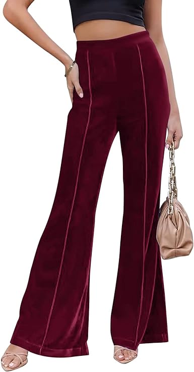 Photo 1 of Mallnear Women's Velvet Pants Wide Leg Flare Pants Elastic High Waist Palazzo Casual Bell Bottom Trousers size l
