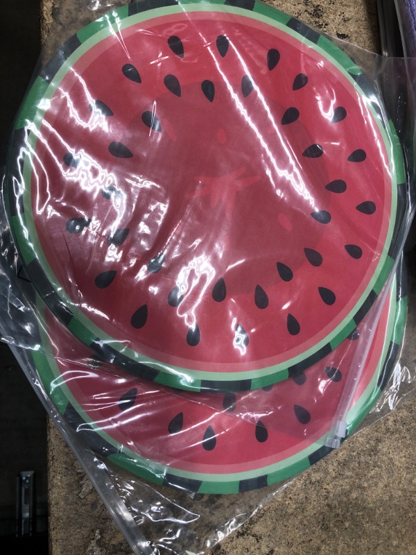 Photo 2 of **Set of 2** Rtteri 100 Pcs Disposal Watermelon Place Mats 12 x 12 Inches Watermelons Slices Paper Place Mats Summer Rd Fruit Round Paper Placemats BBQ Table Mat for Dinner Picnic Spring Summer Party Decorations
