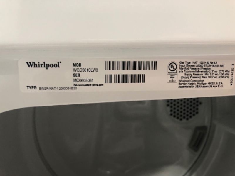 Photo 5 of Whirlpool 7-cu ft Hamper DoorGas Dryer (White)