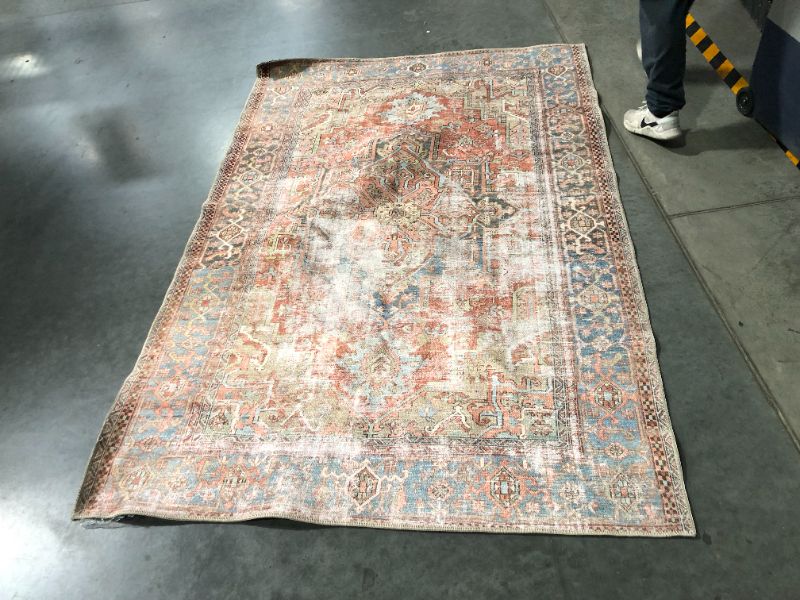 Photo 4 of ***FRAYED AND DAMAGED - SEE PICTURES***
 Loloi II Loren Collection LQ-15 Terracotta / Sky, Traditional 5'-0" x 7'-6" Area Rug 5 ft x 7 ft 6 in Terracotta / Sky