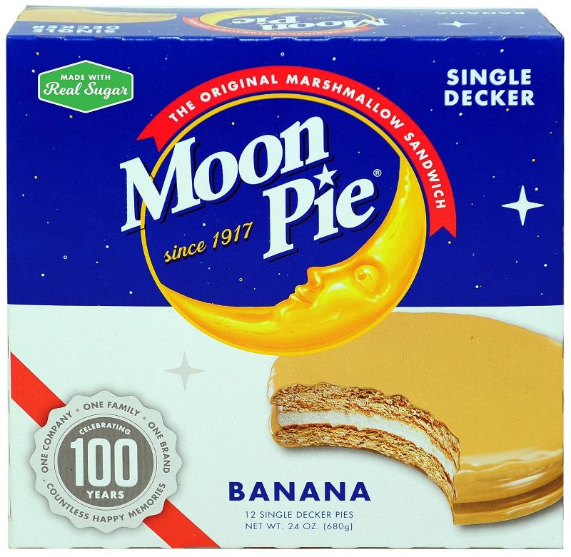 Photo 1 of ****best by 09/13/23*****MoonPie Single Decker Banana Marshmallow Sandwich - 2oz, 12Count Box (Pack of 8 Boxes, 96Count Total) | Banana Covered Graham Cracker & Marshmallow Pie
