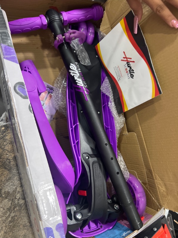 Photo 2 of 3 Wheeled Scooter for Kids - Stand & Cruise Child/Toddlers Toy Folding Kick Scooters w/Adjustable Height, Anti-Slip Deck, Flashing Wheel Lights, for Boys/Girls 2-12 Year Old - Hurtle HURFS56 Purple