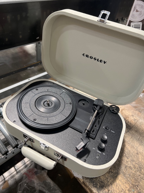 Photo 1 of Crosley CR8005F-WS Cruiser Plus Vintage 3-Speed Bluetooth in/Out Suitcase Vinyl Record Player Turntable, White Sand Bluetooth In/Out White Sand