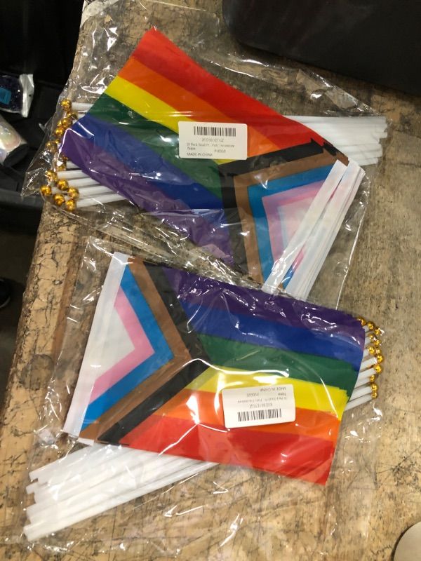 Photo 2 of 20 Pack Small Progress Pride Flag Stick 5'' x 8'' - Handheld Progress Pride Flags 21 x 14 cm, Mini LGBTQ Rainbow Gay Flag for Outdoor LGBT Parades, Rainbow Party Decorations-- 2 ITEMS 