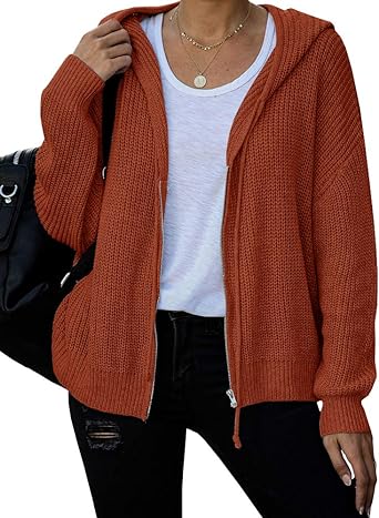 Photo 1 of FERBIA Women Hooded Cardigan Sweater Oversized Slouchy Batwing Knit Jacket Zip Up Lightweight Baggy Cute Knitted Coat LARGE 
