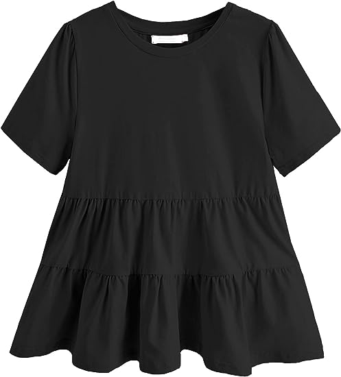 Photo 1 of Arshiner Girl's Peplum Tops Short Sleeve T Shirts for Girls Casual Tunic Tops Layered Hem Babydoll Peplum Blouse 9-10