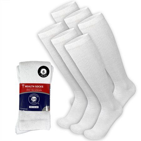 Photo 1 of 6 Pairs of Over the Calf Diabetic Knee High Cotton Socks (White - 6 Pairs Fit Men S Shoe Size 10-12)
