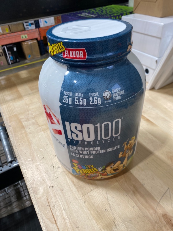 Photo 3 of Dymatize ISO100 Hydrolyzed Protein Powder, 100% Whey Isolate , 25g of Protein, 5.5g BCAAs, Gluten Free, Fast Absorbing, Easy Digesting, Fruity Pebbles, 3 Pound