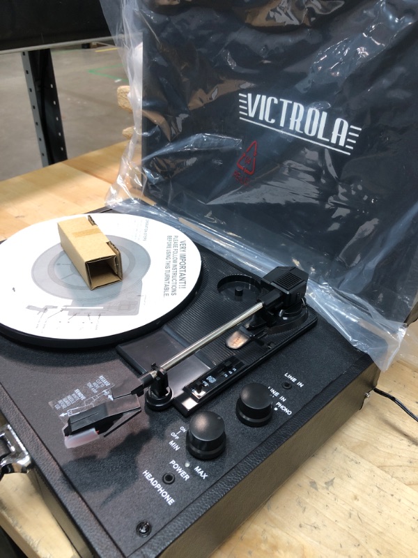 Photo 2 of Victrola Vintage 3-Speed Bluetooth Portable Suitcase Record Player with Built-in Speakers | Upgraded Turntable Audio Sound| Includes Extra Stylus | Black, Model Number: VSC-550BT-BK, 1SFA