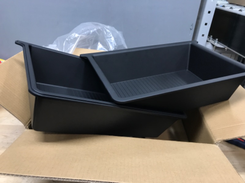 Photo 2 of 2 PACK: Jawjut Front Under-seat Storage Box for Tesla Model y Model x, Waste Bin Accessory, ABS+TPE Double Hidden Design Black