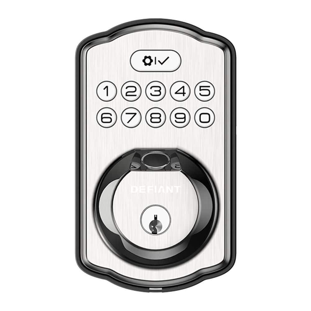 Photo 1 of Defiant Single Cylinder Castle Electronic Deadbolt Satin Nickel with Biometric Fingerprint and Keypad
