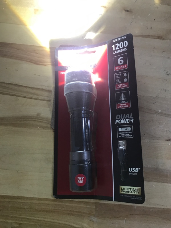 Photo 2 of 1200 Lumens Dual Power LED Rechargeable Focusing Flashlight with Rechargeable Battery and USB-C Cable Included
