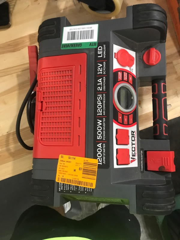 Photo 2 of 1200 Peak Amp Jump Starter, Dual Power Inverter, 120 PSI Air Compressor, USB Charging Port, Rechargeable
