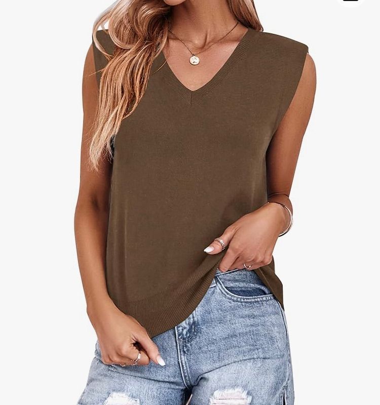 Photo 1 of FERBIA Womens Sweater Vest V Neck Casual Loose Fit Knitwear Lightweight Sleeveless Pullover Sweaters Trendy Tank Tops medium