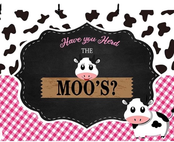 Photo 1 of 2 Cow Baby Shower Party Photo Studio Booth Background Props Herd Moo's Farm Barnyard Bash Baby Girl Birthday Pink Gingham Chalkboard Party Decoration Banner Backdrops for Photography 7x5ft