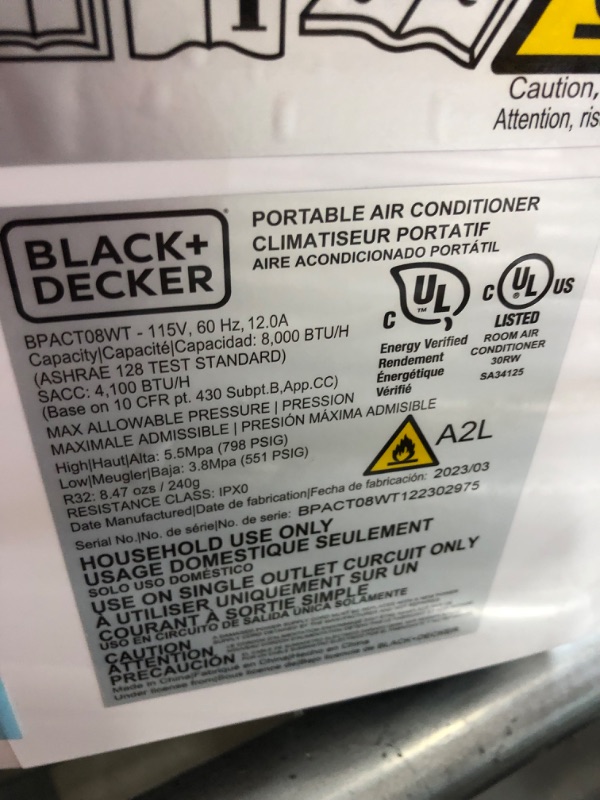 Photo 5 of BLACK+DECKER 8,000 BTU Portable Air Conditioner up to 350 Sq. with Remote Control, White White 8,000 BTU