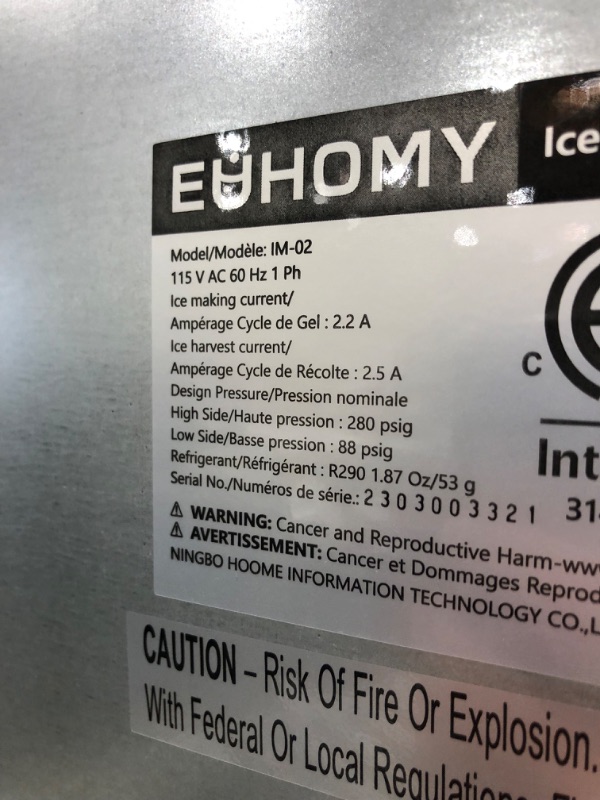 Photo 3 of (PARTS ONLY)EUHOMY Commercial Ice Maker Machine, 100lbs/24H Stainless Steel Under Counter ice Machine with 33lbs Ice Storage Capacity, Freestanding Ice Maker.
