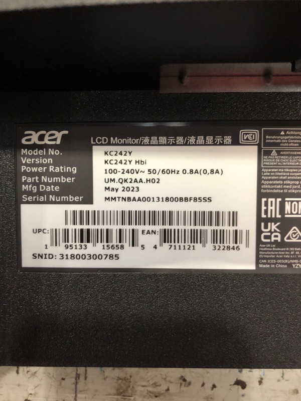 Photo 3 of Acer KC242Y Hbi 23.8" Full HD (1920 x 1080) Zero-Frame Gaming Office Monitor | AMD FreeSync Technology | 100Hz | 1ms (VRB) | Low Blue Light | Tilt | HDMI & VGA Ports 23.8-inch 100Hz