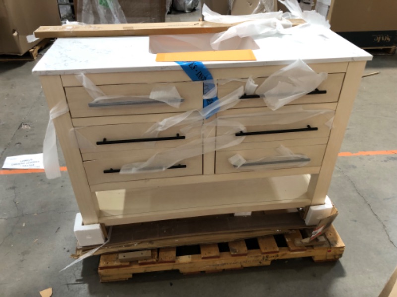 Photo 2 of allen + roth Kennilton 48-in Natural Undermount Single Sink Bathroom Vanity with White Carrara Engineered Stone Top