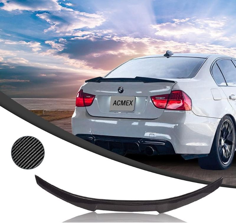 Photo 1 of Acmex Rear Spoiler Wing Fits for 2008-2012 BMW E90 M3 Sedan & 2006-2011 E90 3 Series Sedan Trunk M4 Style 323i 325i 325xi 328i 328i xDrive 330i 330xi 335i 335d 335i xDrive M3 (Carbon Fiber)
