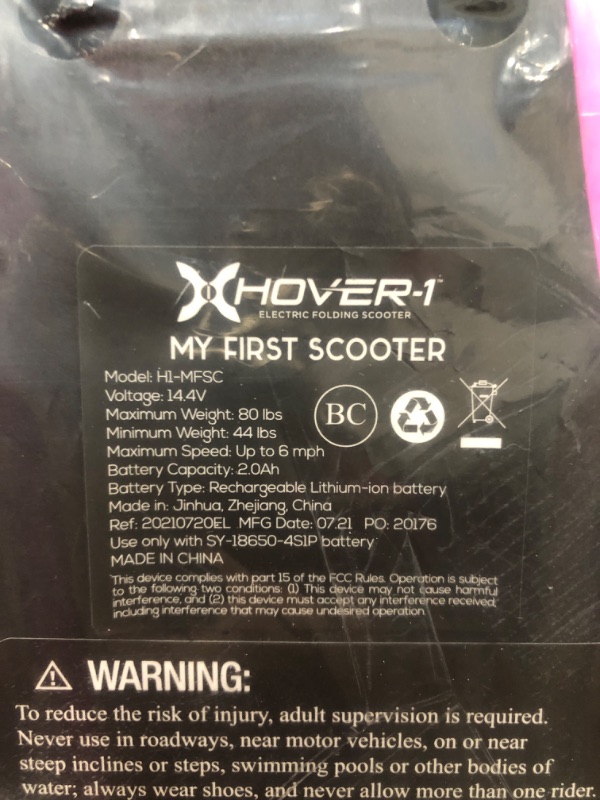 Photo 3 of Hover-1 My First Scooter | (5+ Years Old) 5MPH Top Speed, 1.8 Mile Range, 80W Motor, 80lbs Max Weight, Foot Brake, Ideal Training Scooter for Children Pink