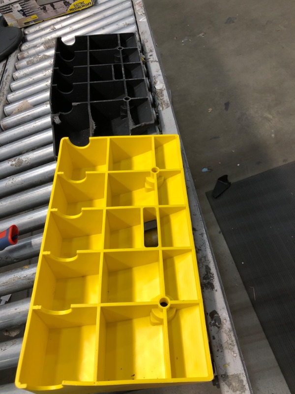 Photo 1 of pyle portable lightweight curb ramps 2 pack heavy duty plastic threshold ramp kit set for driveway, loading dock, sidewalk, car, truck, scooter, bike, motorcycle & wheelchair mobility pcrbdr27