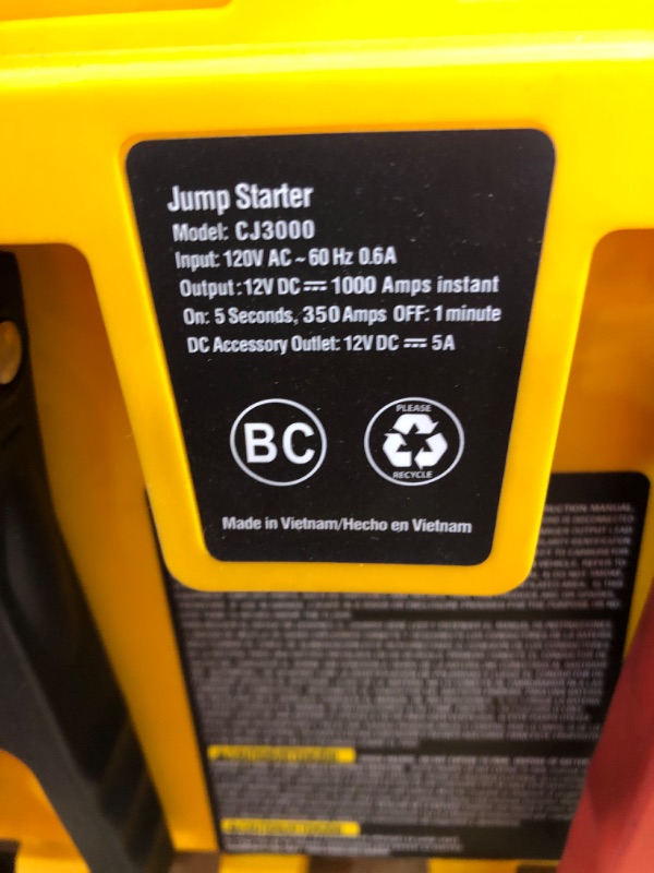 Photo 4 of CAT CJ3000 Professional Jump Starter 2000 Peak Amp Battery Booster, Built-In Power Switch, Battery Clamps