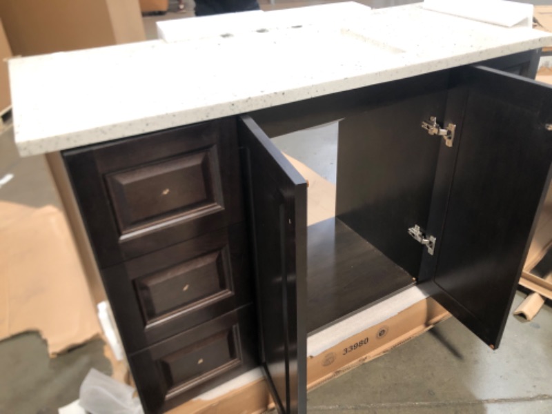 Photo 4 of *MINOR DAMAGE* Northwood 49 in. W x 19 in. D Vanity in Dusk with Solid Surface Technology Vanity Top in Silver Ash with White Sink