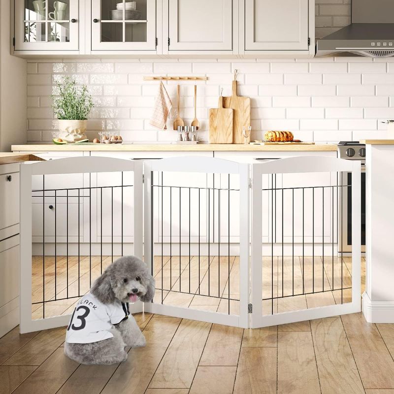 Photo 1 of 
PAWLAND Extra Wide Dog gate for The House, Doorway, Stairs, Freestanding Foldable Wire Pet Gate, Pet Puppy Safety Fence, 30" Height (White, 3 Panels)