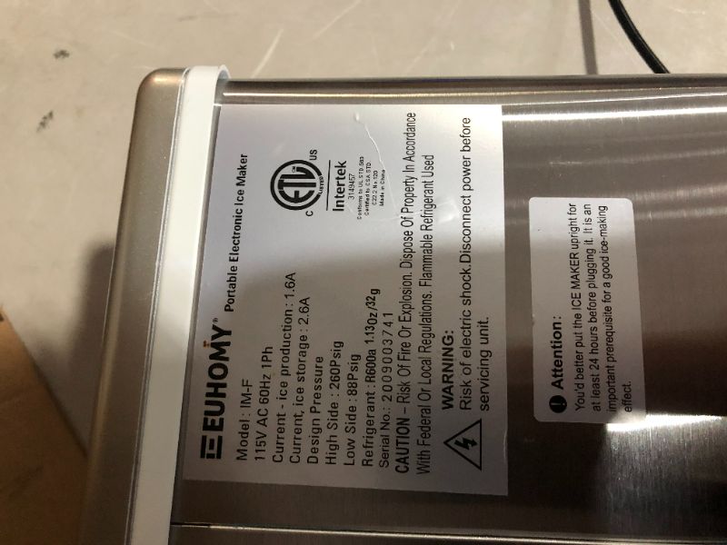 Photo 7 of ***DAMAGED - USED - MISSING PARTS - SEE NOTES***
EUHOMY Countertop Ice Maker Machine, 40Lbs/24H