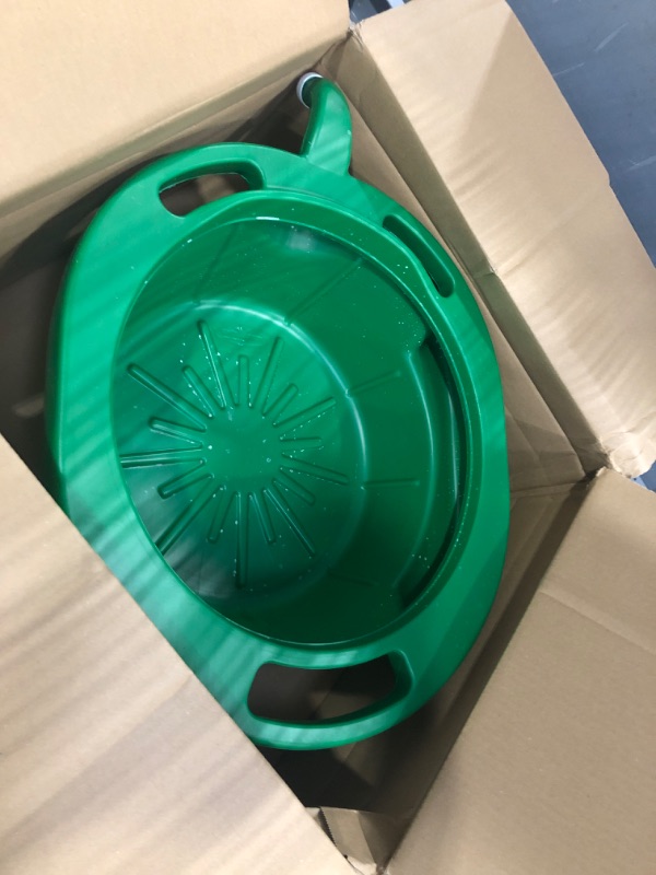 Photo 2 of Funnel King 32955 Green Oil/Coolant Drain Pan with E-Z Grip Handle and Pour Spout - 4 Gallon, Height 5 1/2", Made in USA, Green Green 16 Quart