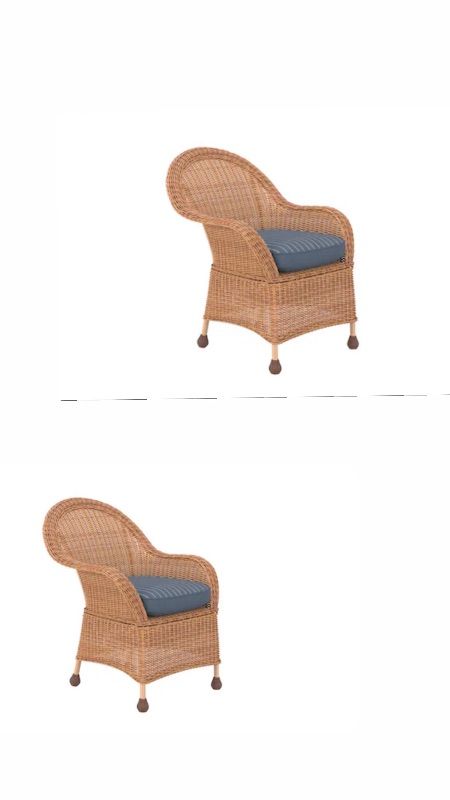 Photo 1 of allen + roth Serena Park Set of 2 Wicker Light Brown Steel Frame Stationary Dining Chair(s) with Blue Cushioned Seat

