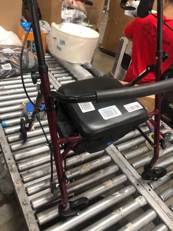 Photo 2 of Medline Rollator Walker with Seat, Steel Rolling Walker with 6-inch Wheels Supports up to 350 lbs, Medical Walker, Burgundy
