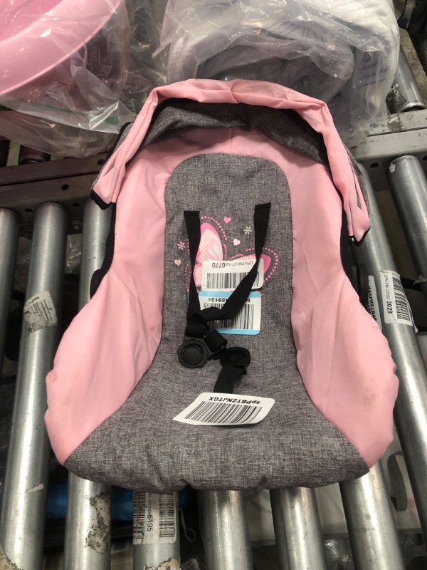 Photo 3 of Bayer Design 67933AA Toy, Car Seat Easy Go for Neo Vario Pram with Cover, Doll Accessories, Pink, Grey with Butterfly,Grey/pink
