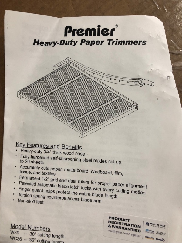 Photo 5 of ***FOR PARTS - NONFUNCTIONAL - SEE NOTES***
 Premier W30 GreenBoard Wood Series Paper Trimmer, 30" Cutting Length, 20 Sheets Capacity, Heavy-duty 3/4" Thick Wood Base