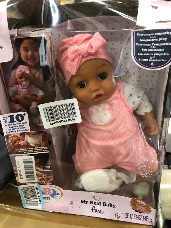 Photo 2 of Baby Born My Real Baby Doll Ava - Light Brown Eyes: Realistic Soft-Bodied Baby Doll Ages 3 & Up, Sound Effects, Drinks & Wets, Mouth Moves, Cries Real Tears, Eyes Open & Close, Pacifier