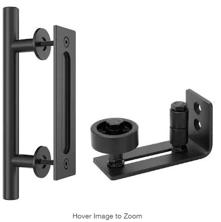 Photo 1 of 12 in. Matte Black Ladder Pull and Flush Sliding Barn Door Handle with Floor Guide
