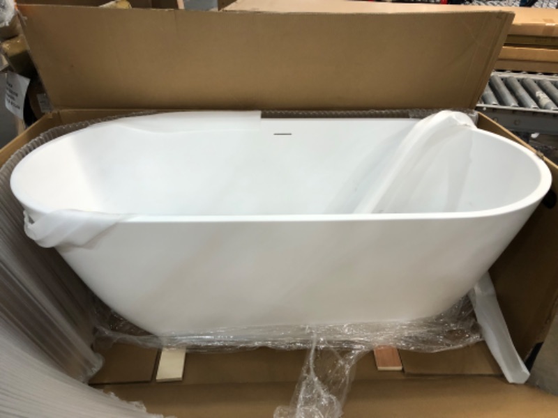 Photo 2 of 65 in. Oval Acrylic Freestanding Flatbottom Non-Whirlpool Bathtub With Polished Chrome Drain in Glossy White
