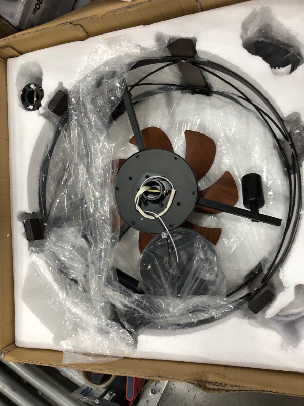 Photo 2 of ***Parts Only***19 in. Indoor Black 6-Speed Flush Mount Caged Ceiling Fan with Light Kit and Remote Control
