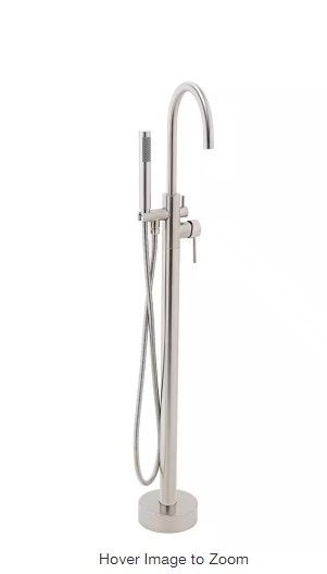 Photo 1 of 1-Handle Freestanding Floor Mount Tub Faucet Bathtub Filler with Hand Shower in Brush Nickel
