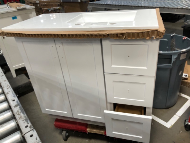 Photo 4 of * mirror not included * see images for damage *
Style Selections 36.5-in White Single Sink Bathroom Vanity with White Cultured Marble Top 