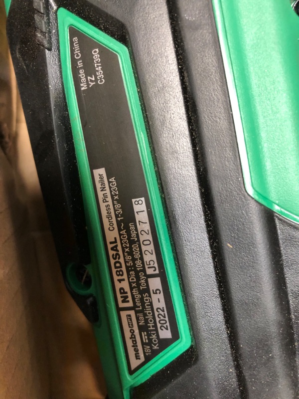 Photo 3 of ***NO BATTERY INCLUDED - UNABLE TO TEST***
 Metabo HPT 18V Cordless Pin Nailer, Tool Only - No Battery (NP18DSALQ4)
