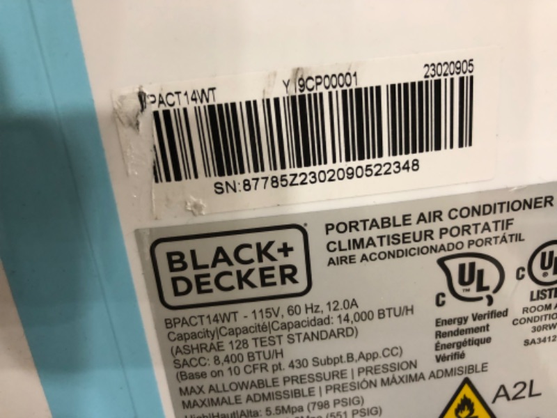 Photo 5 of * item used * missing inlet hose *
BLACK+DECKER 8,000 BTU Portable Air Conditioner up to 350 Sq. 
